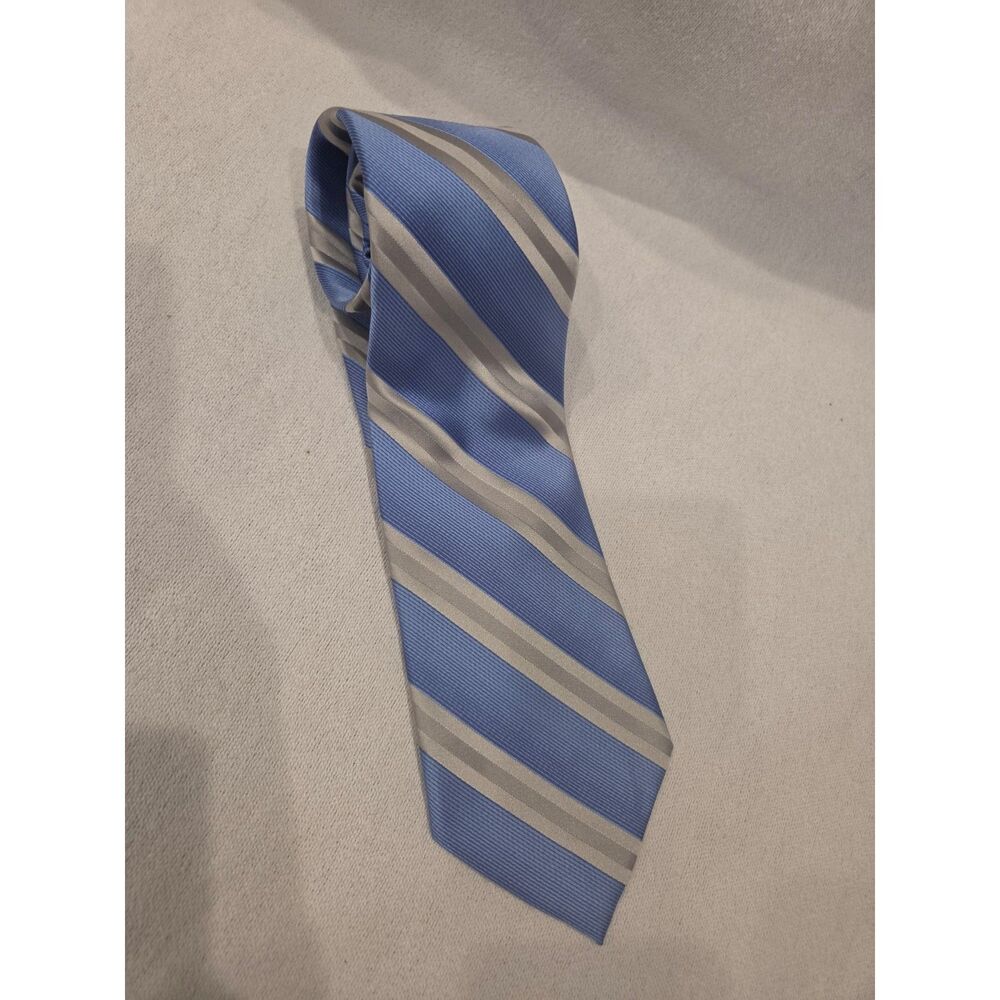 Express Design Studio Men's Silk Tie Blue Silver Gray Diagonal Stripe Necktie